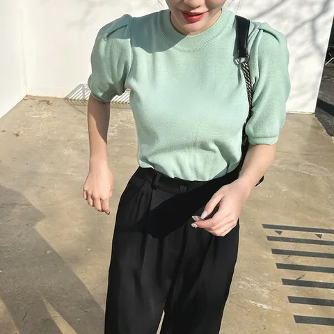 [하프클럽/토마토팩토리]팰리스 라운드넥 반팔 퍼프 니트(5color)