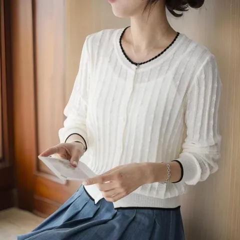 아트박스/신상오픈런 시스루 엠보싱 스트라이프 투톤가디건 시보리 +할인쿠폰