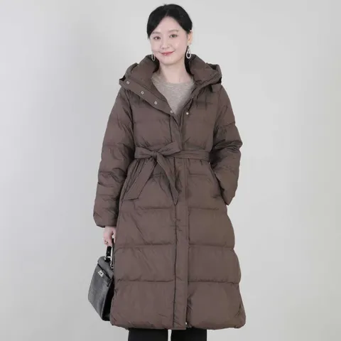 애비뉴투지 엄마옷 후드 오리털 차이나 지퍼 똑딱이 벨트 여성 겨울 주머니 롱 패딩 점퍼 J11559 +할인쿠폰