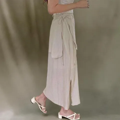 아트박스/신상오픈런 여성용 린넨 나일론 랩 스타일 롱 스커트 +할인쿠폰
