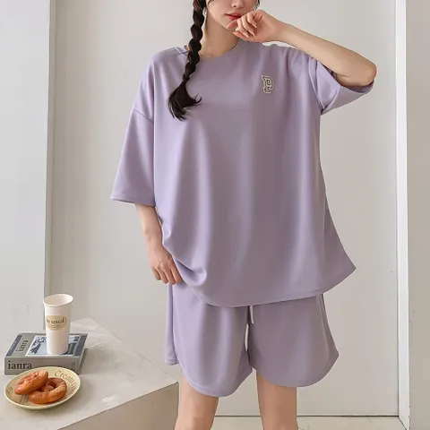 여자 오버핏 패치 반팔티 운동회룩 여름 반바지 세트