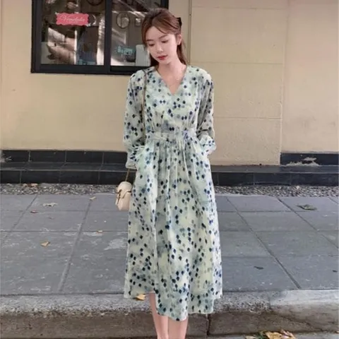 [하프클럽/옷자락]여자 봄가을 다이아패턴 랩스타일 페미닌 원피스