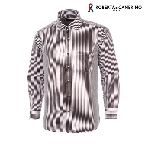 [하프클럽/로베르타 디 까메리노]TC 스트라이프 일반핏 브라운 긴소매 셔츠 RM3-304-