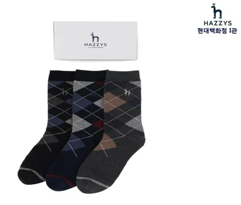 [현대백화점] 헤지스 핸드백 [HJSS0E004] 네이비 아가일 체크 남성 장목 양말 3종 세트  +할인쿠폰(*배송메세지 요청시 선물포장가능*)