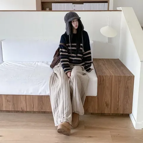 [하프클럽/다잇템]여성 바지 FW 퀼팅 넓은 허리밴드 데일리용
