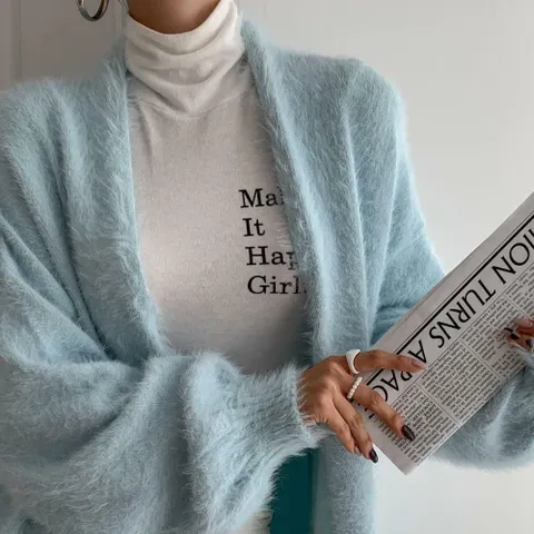 딧로렌 여성 하늘색 소프트 벌룬 뽀송 롱가디건 +할인쿠폰