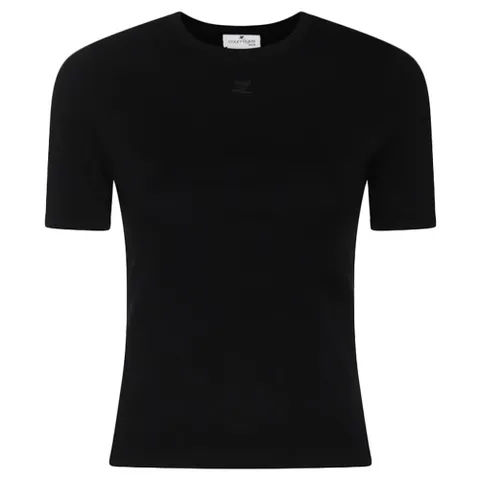 [꾸레쥬] 25SS 로고 자수 콘트라스트 티셔츠 블랙 125JTS017JS0203 9999 +할인쿠폰