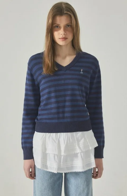 [현대백화점] {후아유} 스티브 스트라이프 V넥 스웨터(F) / WHKAF2354F +할인쿠폰