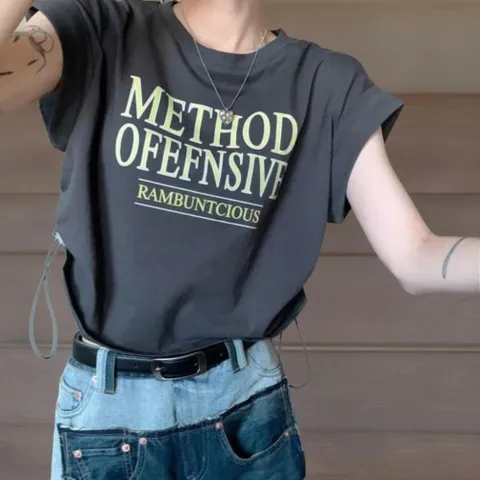 |CCT95E1|여성 캐주얼 컬러 레터링 사이드 캡소매 반팔티