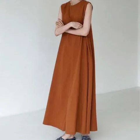 |CCO59EB|여성 여유핏 라운드넥 민소매 롱 원피스 데일리 착용