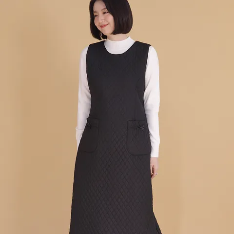 애비뉴투지 엄마옷 솜 다이아 누빔 퀼팅 패딩 여성 겨울 조끼 롱 원피스 빅사이즈 K12240 50대 60대 - 현대Hmall