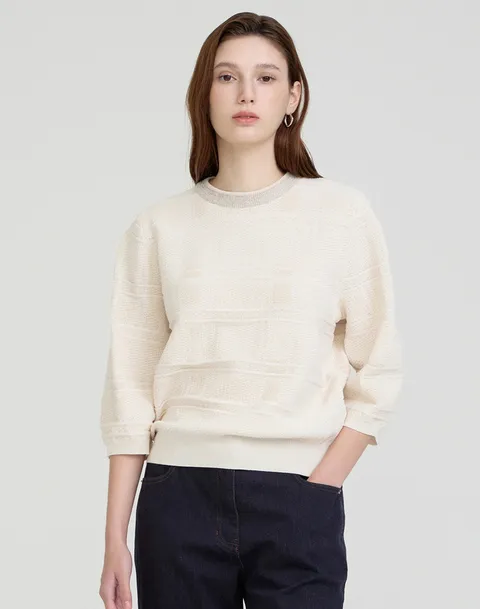 [닥스 여성] [25SS] DLSW5A103IV 아이보리 자카드 체크 면혼방 7부 소매 니트 +할인쿠폰