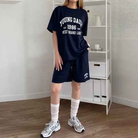 H스타일(SET)데일리반바지세트 봄 여름 여성 반팔 트레이닝복세트 츄리닝셋트 반바지셋업 홈웨어 +할인쿠폰