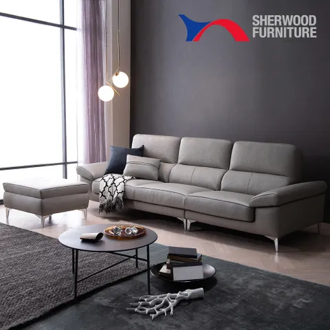 [쉐우드가구] 베누스 4인용 통가죽 천연면피 소가죽소파+스툴