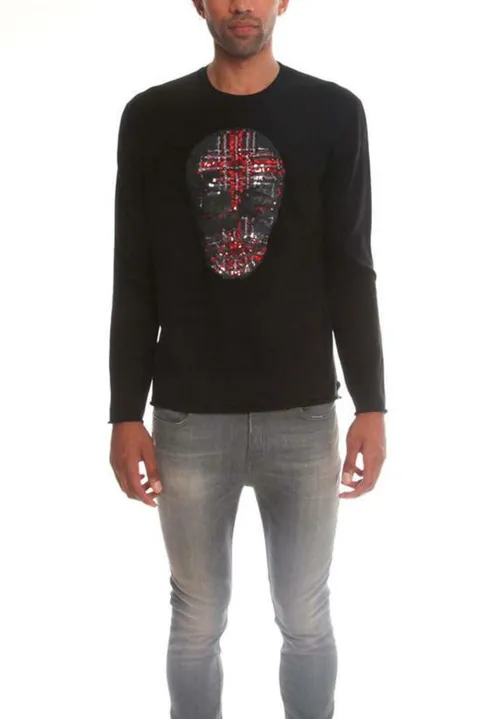 해외배송 마커스루퍼 긴팔 티셔츠 Markus Lupfer 타탄 스팽글 스컬 점퍼 블랙 +할인쿠폰