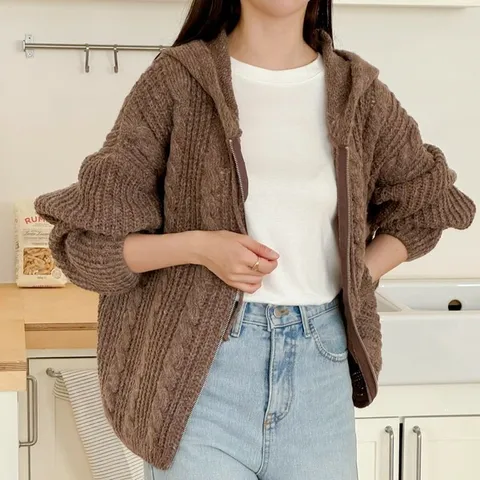 [하프클럽/브이와이]여자 오버핏 빅사이즈 가디건_WJK22511