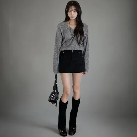 |KHT9D84|여성 브이넥 셔링 기모 니트 스웨터 러블리 핀턱 디자인 +할인쿠폰