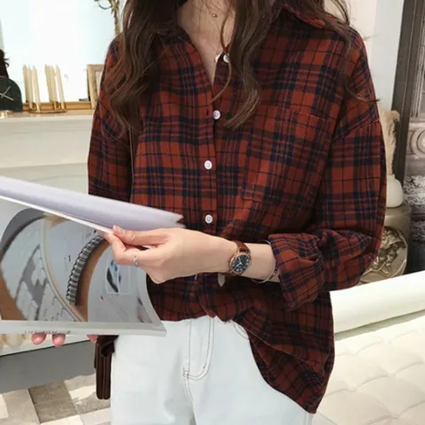 블라우스 셔츠 브라우스 남방 여성 체크난방 데일리 오피스룩 긴팔