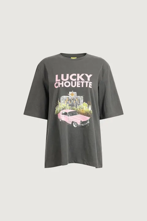 [현대백화점] [럭키슈에뜨] [아울렛] 여성 프린트 포인트 루즈핏 반팔 티셔츠 LYTAM26030