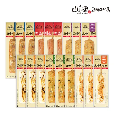 고래사어묵 고래바 모듬세트 (6종 18봉/구운치즈/구운새우/야채/잡채/문어/매운파징어)