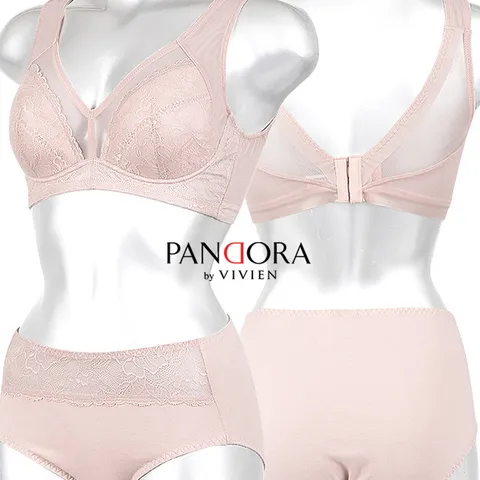 [판도라by비비안] 레이스망 무빙 노와이어 풀컵 브라팬티세트 bp7130