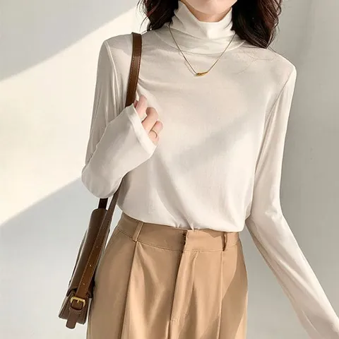 티셔츠 맨투맨 후드티 여성 5색 코튼 데일리 스팔 목 폴라티셔츠