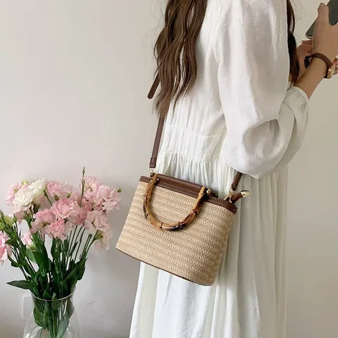 대나무 손잡이 밀짚 크로스백 여름가방 핸드백 +할인쿠폰