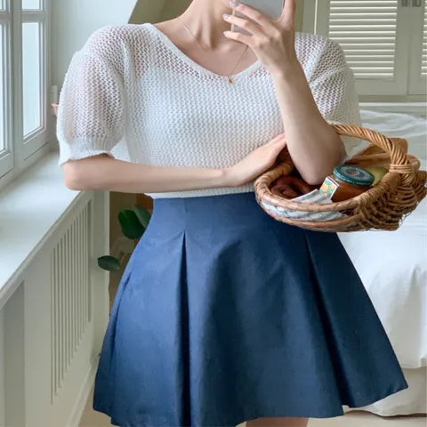 [하프클럽/다잇템]여자 시보리 망사 레이어드룩 반소매 짧은 니트