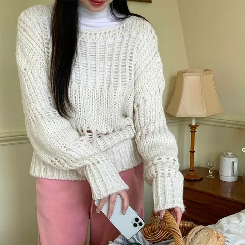 [하프클럽/다잇템]여자 FW 네트망 귀여운 입술넥 코디 망사 니트