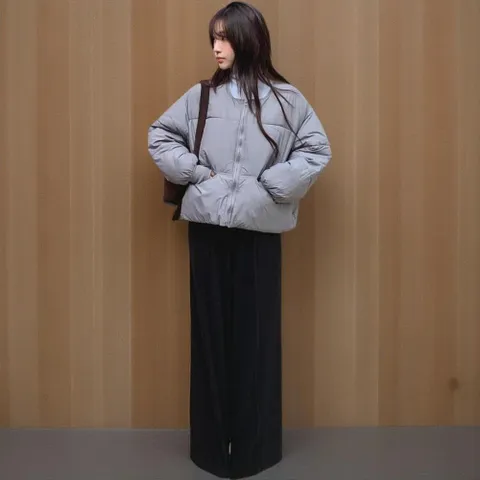 |CMJ6A62|여성 캐주얼 심플 노카라 퀼팅 크롭 패딩 자켓