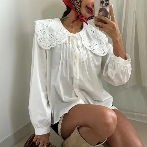 [하프클럽/다잇템]여자SS러카라핀턱펀칭레이스블라우스