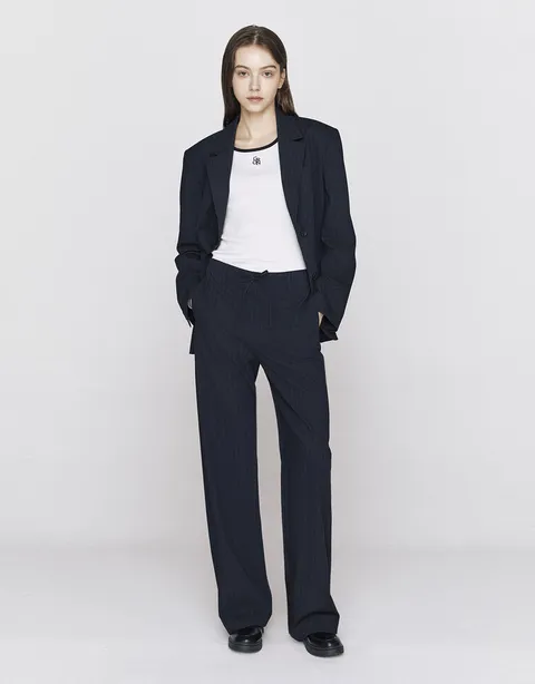 [현대백화점] 지오다노바지 밴딩 스트라이프 핀턱 와이드슬랙스 여성정장 통바지 415906 +할인쿠폰