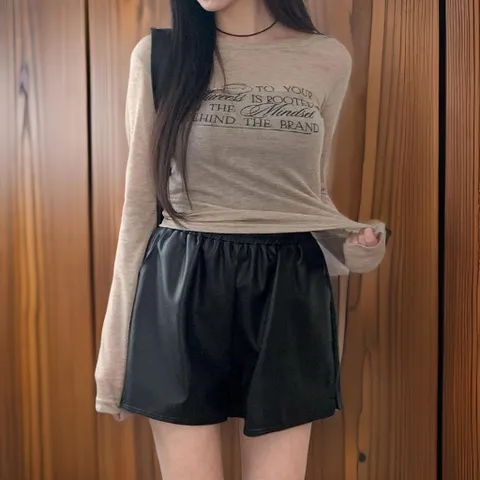 |KHT8FA0|여성 심플 문구 유넥 시스루 롱슬리브 티셔츠