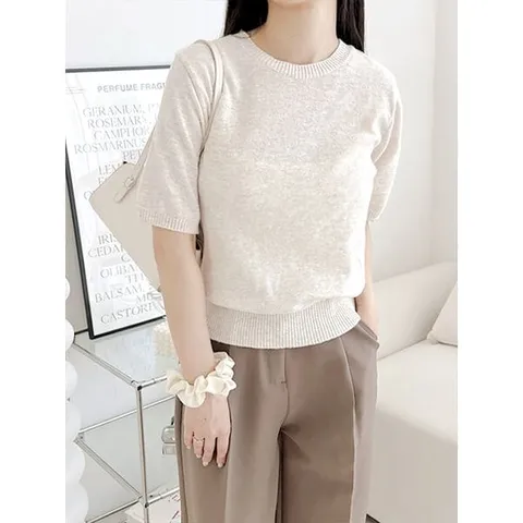 [하프클럽/엘케이트]엘케이트 여성 반팔니트 티셔츠 라운드넥 세미크롭 베