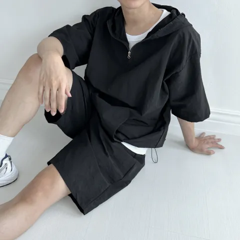 남성용 여름 아노락 후드 반팔+반바지 상하세트 +할인쿠폰
