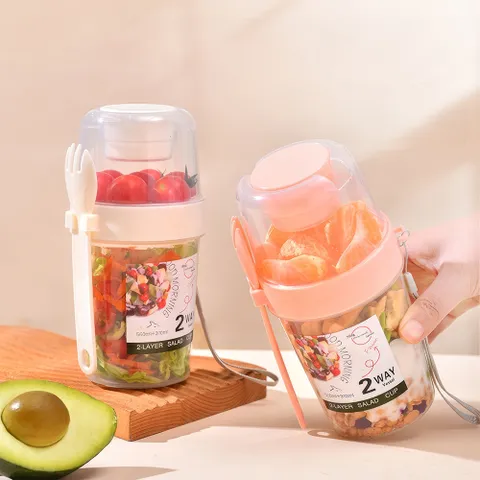 다이어트 샐러드통 도시락통 도시락용기 식단조절용 도시락 요거트 도시락통 다용도도시락통 (이중통+포크)