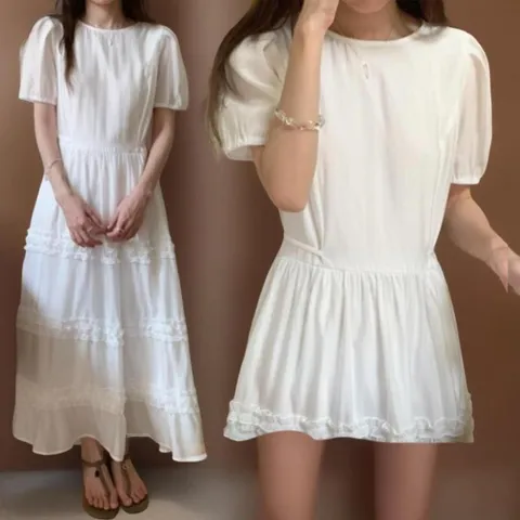 |CCO571F|여성용 화이트 프릴 민소매 롱 드레스 캉캉 스타일