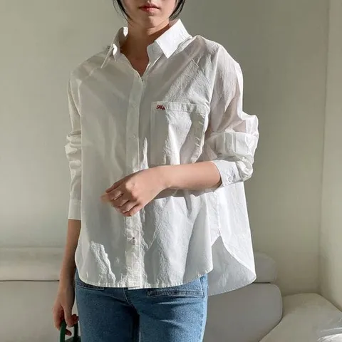 [하프클럽/다잇템]여자 주머니 흰남방 박스핏 출근룩 라글란 셔츠