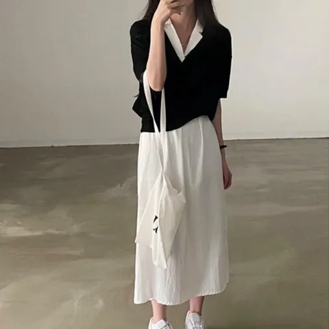 여성용 카라 내추럴 반소매 SS 쿨 빅사이즈 원피스