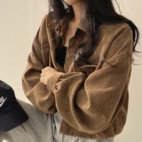 바람막이 봄점퍼 자켓 아우터 캐주얼 코듀로이 크롭 스트링 셔츠 점퍼 여성