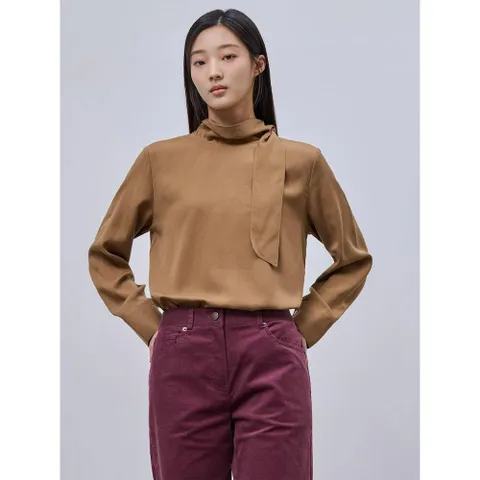 [빈폴레이디스] 하이넥 타이 투웨이 블라우스  브라운 (BF4964C52D)