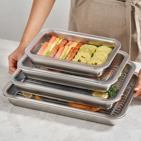 바겐슈타이거 스텐 밧드 세트 no2 (바트+튀김망+뚜껑) 반찬통 밀폐용기 냉장고 보관 그릇