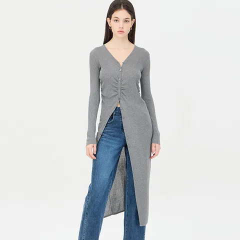 [시슬리] 사선 셔링 롱 니트 가디건_SAKC03441CG +할인쿠폰