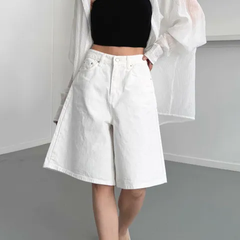 여성 와이드핏 논스판 롱바지 5부반바지