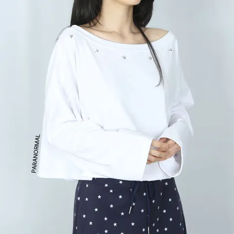 [파라노말] (세미크롭) 별별 오프숄더 와이드 세미 크롭티 긴팔 +할인쿠폰