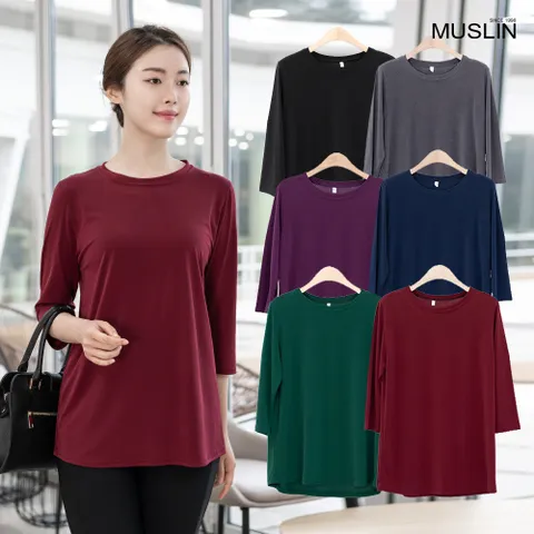 엄마옷 60대 여성 모슬린 아이스 라운드 7부티셔츠 201HJK110 중년여성/50대/70대/빅사이즈/할머니옷/마담 +할인쿠폰