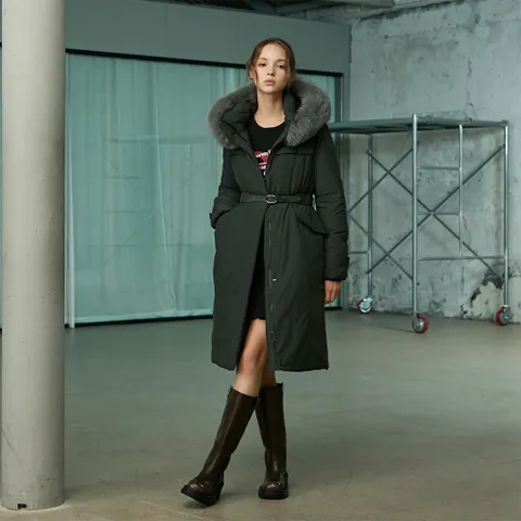 [현대백화점] [에고이스트] ER4TD006 인퀼팅 벨티드 폭스퍼 구스 롱다운 (25년 겨울)(구매고객 *패션양말* 사은품 증정 )