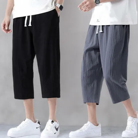 남자 밴딩 잔주름 조절끈 린넨 7부 팬츠