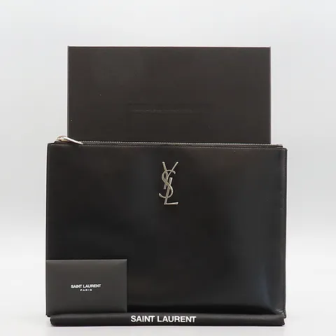 [중고]생로랑 453249 블랙 레더 YSL 태블릿 케이스 클러치 K4508YSL +할인쿠폰