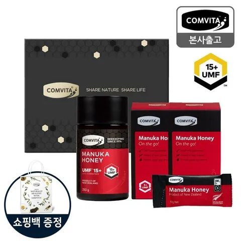 콤비타 UMF15+ 마누카꿀 250g + 꿀스틱 14개 세트 + 나무스푼